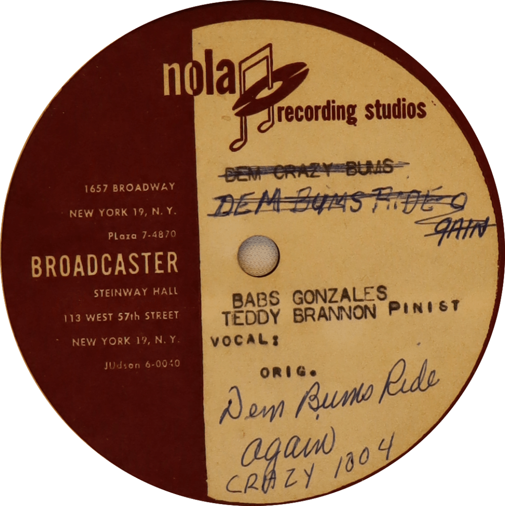 Babs Gonzalez on Nola “Dem Bums Ride&nbsp;Again”