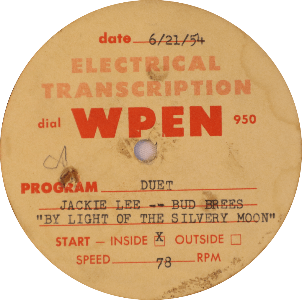 Jackie Lee on WPEN w/Brees&nbsp;6/21/54